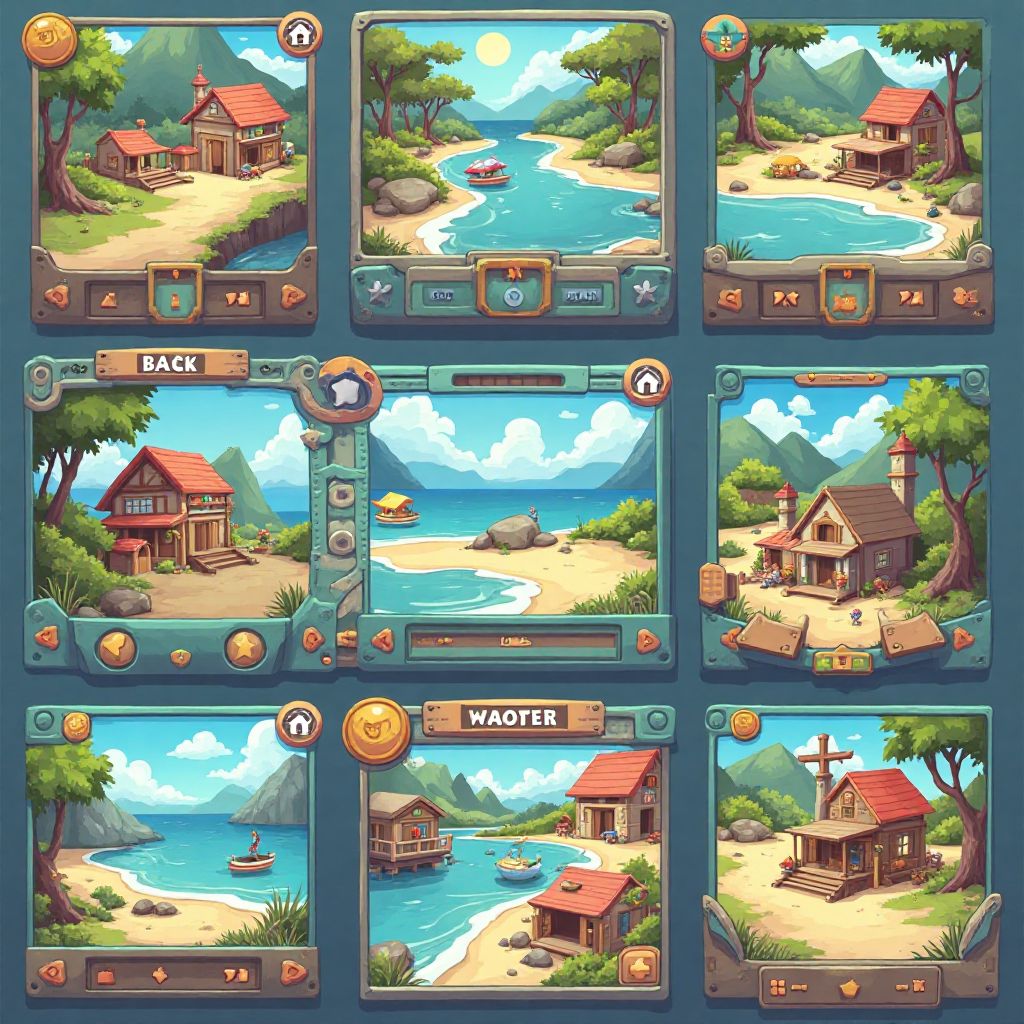 Various game levels with different themes