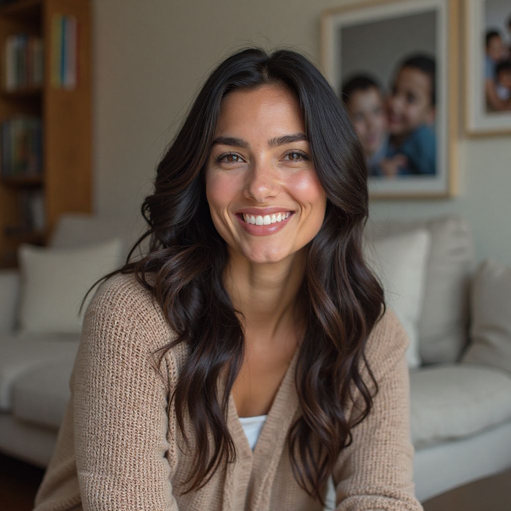 Portrait of Aisha Patel, a mother of three children